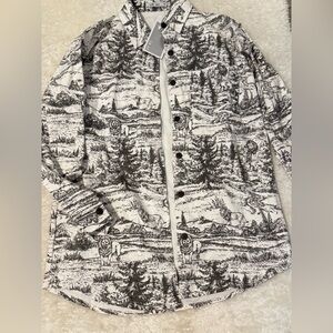 Black and White Graphic Button-Up Shirt